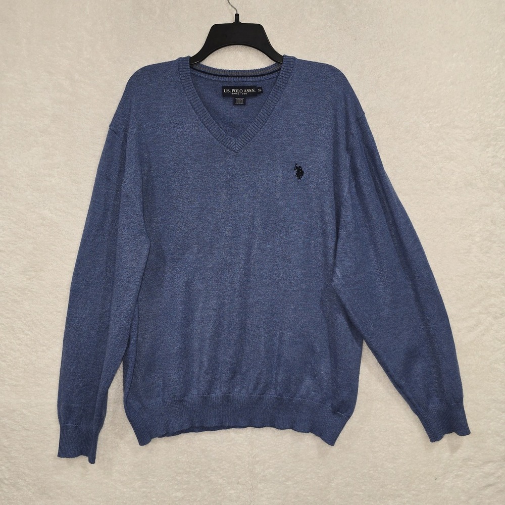US Polo Assn Men's‎ XL Blue V-Neck Long Sleeve Pullover Solid Sweater